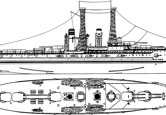 Корабль USS BB-29 North Dakota [Battleship] (1910) - чертежи, габариты, рисунки
